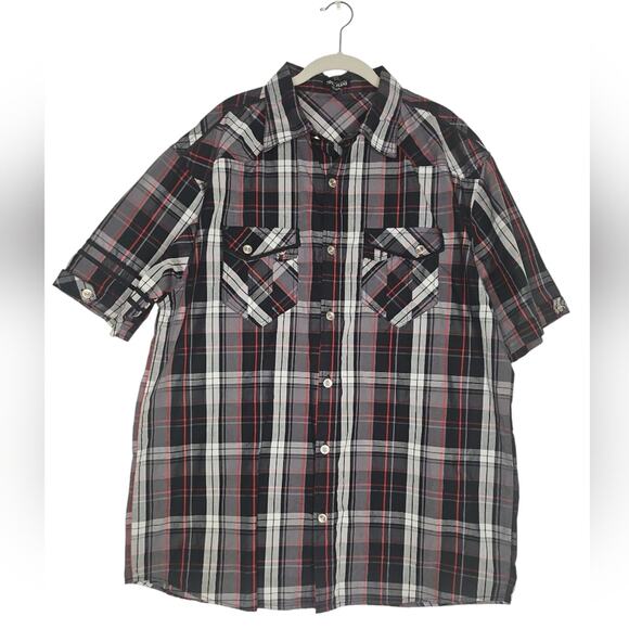 Casual Black and Red Plaid Button Down Shirt - Picture 1 of 3